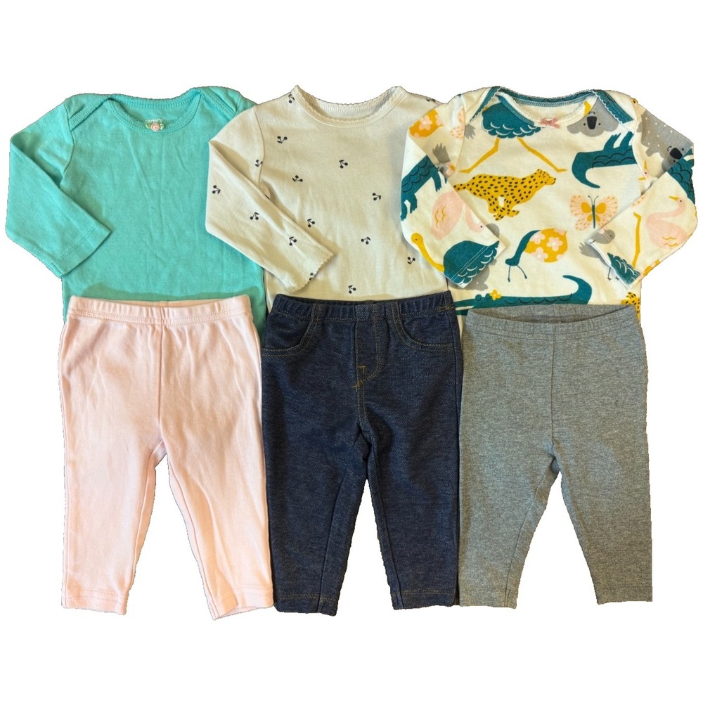 Baby Girl 6 Months Long Sleeve Bodysuits Shirts Pants Outfits Clothes Lot Animal